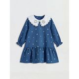 LC Waikiki Lacivert Bebe Yaka Taşlı Kız Çocuk Fırfırlı Elbise - 4 - 5 Yaş