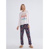 LC Waikiki Lacivert Bisiklet Yaka Baskılı Kadın Pijama Takımı