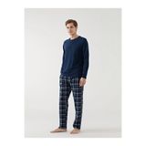 LC Waikiki Lacivert Standart Kalıp Ekose Erkek Pijama Alt