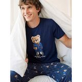 LC Waikiki Lc Waıkıkı Lacivert Standart Kalıp Ayı Teddy Baskılı Erkek Pijama Takımı - 2XL