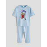 LC Waikiki Lc Waıkıkı Mavi Bisiklet Yaka Baskılı Kız Çocuk Pijama Takım