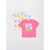 LC Waikiki Lcw Baby Bisiklet Yaka Baskılı Kız Bebek Tişört 2'li - 2 - 3 Yaş - Pink