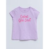 LC Waikiki Lcw Baby Bisiklet Yaka Kısa Kollu Baskılı Kız Bebek Tişört - 9 Ay - Lila