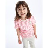 LC Waikiki Lcw Baby Bisiklet Yaka Kısa Kollu Çizgili Kız Bebek Tişört - 1 - 2 Yaş - Pink