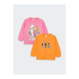 LC Waikiki LCW baby Bisiklet Yaka Uzun Kollu Baskılı Kız Bebek Sweatshirt 2'li