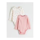 LC Waikiki LCW baby Ekru Baskılı Kız Uzun Kollu Bebek Çıtçıtlı Body 2'li