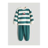 LC Waikiki LCW baby Ekru Bisiklet Yaka Çizgili Erkek Bebek Sweatshirt Ve Eşofman Alt 2'li