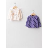 LC Waikiki Lcw Baby Ekru Bisiklet Yaka Uzun Kollu Pamuklu Kız Bebek Sweatshirt 2'li - Cream