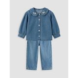 LC Waikiki Lcw Baby Mavi Nakışlı Kız Bebek Jean Gömlek ve Jean Pantolon - 9 - 12 Ay