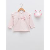 LC Waikiki Lcw Baby Pembe Bisiklet Yaka Uzun Kollu Baskılı Kız Bebek Tişört ve Oyuncak 2'li Takım - Açık Pembe