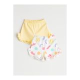 LC Waikiki LCW baby Sari Beli Lastikli Baskılı Pamuklu Kız Bebek Şort 2'li