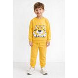 LC Waikiki LCW baby Sarı Bisiklet Yaka Uzun Kollu Baskılı Erkek Bebek Sweatshirt Ve Eşofman Alt 2'li Takım