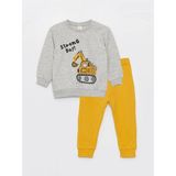 LC Waikiki Lcw Bisiklet Yaka Baskılı Uzun Kollu Erkek Bebek Sweatshirt ve Eşofman Altı 2'li Takım - 18 - 24 Ay - Gri Melanj