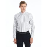 LC Waikiki LCW BUSINESS Lacivert Slim Fit Uzun Kollu Çizgili Armürlü Erkek Gömlek