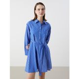 LC Waikiki LCW Comfort Beyaz Gömlek Yaka Çizgili Poplin Elbise