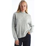 LC Waikiki Lcw Comfort Gri Yarım Balıkçı Yaka Kendinden Desenli Kadın Triko Kazak