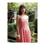 LC Waikiki LCW Comfort Kırmızı Ekose İp Askılı Peplum Mini Elbise
