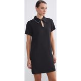 LC Waikiki LCW Comfort Siyah Gömlek Yaka Taşlı Mini Elbise