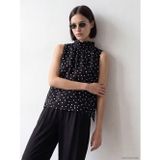 LC Waikiki LCW Comfort Siyah Şal Detaylı Dik Yaka Puantiyeli Bluz