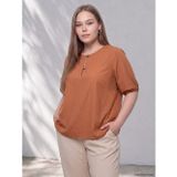 LC Waikiki LCW Curve Kahverengi Büyük Beden Düğme Detaylı Bluz