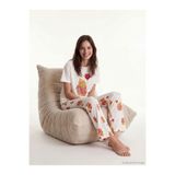 LC Waikiki LCW DREAM Ekru Bisiklet Yaka Baskılı Kadın Pijama Takım
