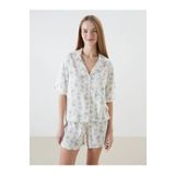 LC Waikiki LCW DREAM Ekru Gömlek Yaka Desenli Kadın Şortlu Pijama Takımı