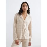 LC Waikiki Lcw Dream Kahverengi Gömlek Yaka Ekose Kadın Pijama Takımı
