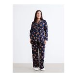 LC Waikiki LCW DREAM Lacivert Gömlek Yaka Baskılı Hamile Pijama Takımı