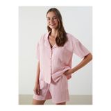 LC Waikiki LCW DREAM Pembe Gömlek Yaka Müslin Kadın Şortlu Pijama Takımı