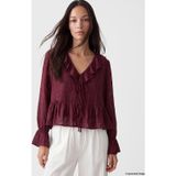 LC Waikiki LCW EVERYDAY Bordo V Yaka Fırfırlı Bağlama Detaylı Bluz