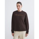 LC Waikiki LCW EVERYDAY Kahverengi Bisiklet Yaka Taşlı Kadın Sweatshirt