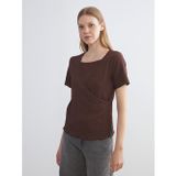 LC Waikiki LCW EVERYDAY Kahverengi Kruvaze Yaka Dokulu Bluz