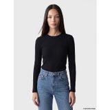 LC Waikiki LCW EVERYDAY Siyah Fitilli Bisiklet Yaka Uzun Kollu Kadın Body
