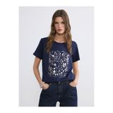 LC Waikiki LCW EVERYDAYLacivert Bisiklet Yaka Baskılı Kadın Tişört