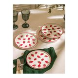 LC Waikiki LCW HOME Çilek Baskılı Seramik Pasta Tabağı 4'lü Set, 20 cm, Kırmızı