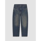 LC Waikiki Lcw Jeans Indigo Barrel Fit Taşlı Kadın Jean Pantolon