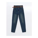 LC Waikiki LCW Jeans Indigo Beli Kemerli Mom Fit Kadın Jean Pantolon