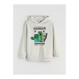 LC Waikiki LCW Kids Bej Kapüşonlu Minecraft Baskılı Erkek Çocuk Kalın Sweatshirt