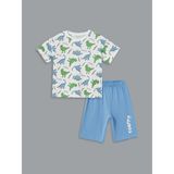 LC Waikiki Lcw Kids Beyaz Bisiklet Yaka Baskılı Erkek Çocuk Şortlu Pijama Takımı - 2 - 3 Yaş