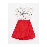 LC Waikiki LCW Kids Beyaz Bisiklet Yaka Baskılı Kız Çocuk Elbise