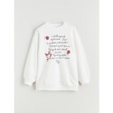 LC Waikiki LCW Kids Beyaz Bisiklet Yaka Baskılı Kız Çocuk Kalın Sweatshirt