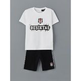 LC Waikiki Lcw Kids Beyaz Bisiklet Yaka Beşiktaş Baskılı Erkek Çocuk Şortlu Pijama Takımı - 4 - 5 Yaş