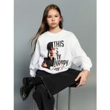 LC Waikiki LCW Kids Beyaz Bisiklet Yaka Wednesday Baskılı Kız Çocuk Sweatshirt