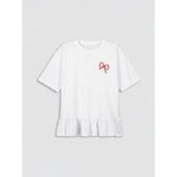 LC Waikiki Lcw Kids Beyaz Fiyonk Baskılı Fırfırlı Kız Çocuk Tişört - 9 - 10 Yaş