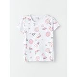 LC Waikiki Lcw Kids Bisiklet Yaka Baskılı Kısa Kollu Kız Çocuk Tişört - 3 - 4 Yaş - Beyaz