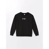 LC Waikiki Lcw Kids Bisiklet Yaka Nakışlı Uzun Kollu Kız Çocuk Sweatshirt - Yeni Siyah - 5 - 6 Yaş
