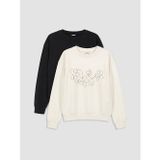 LC Waikiki LCW Kids Ekru Baskılı Kız Çocuk 2'li Sweatshirt