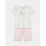 LC Waikiki Lcw Kids Ekru Baskılı Kız Çocuk Kaprili Pijama Takımı