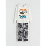 LC Waikiki Lcw Kids Ekru Bisiklet Yaka Baskılı Erkek Çocuk Pijama Takımı - 8 - 9 Yaş