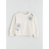 LC Waikiki Lcw Kids Ekru Bisiklet Yaka Çiçekli Kız Çocuk Sweatshirt - Ecru - 9 - 10 Yaş